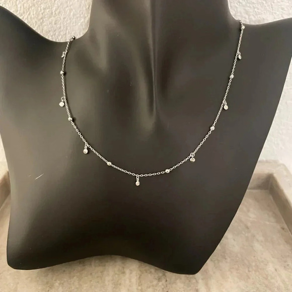 925 Sterling Silver Dainty Bead Necklace Satellite Chain Choker Necklace - Picture 7 of 7